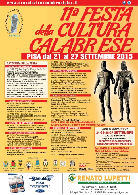 11^ Festa Calabrese a Pisa: il programma 2015